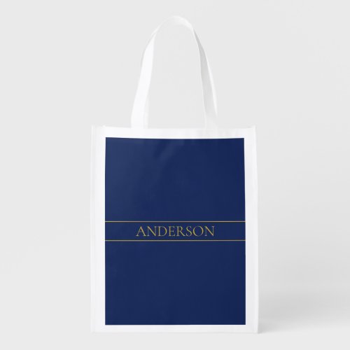 Navy Blue  Gold Name Surname or Business  Grocery Bag