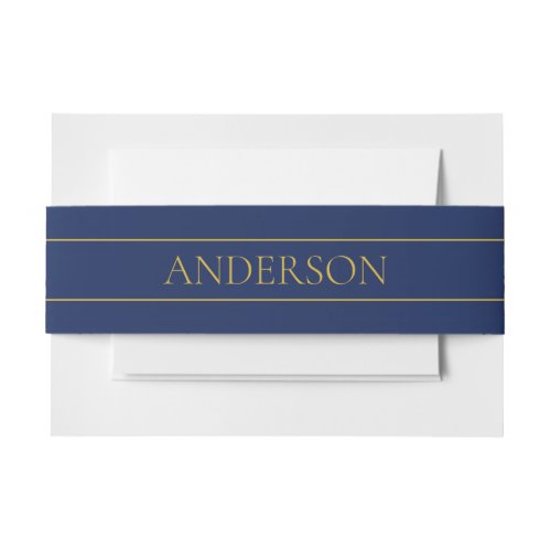 Navy Blue  Gold Name Surname or Business  Invitation Belly Band