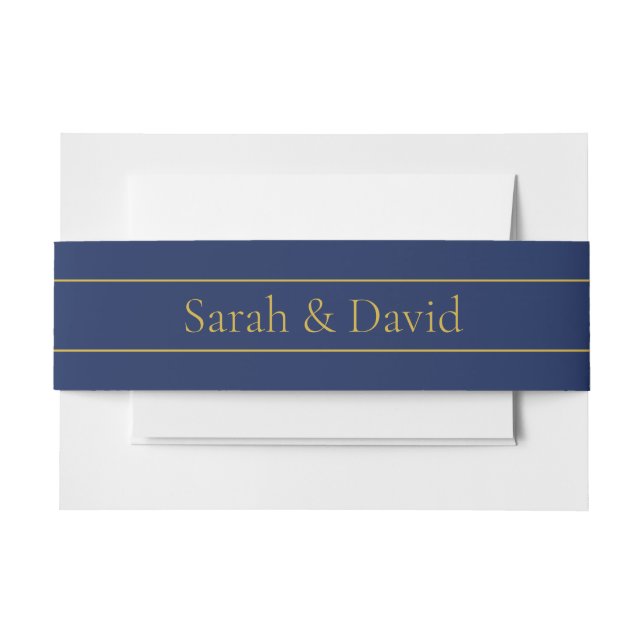 Navy Blue & Gold Name Surname or Business  Invitation Belly Band (Front Example)