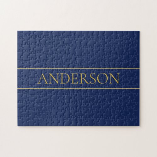 Navy Blue  Gold Name Surname or Business  Jigsaw Puzzle