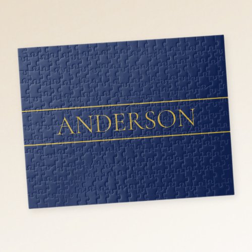 Navy Blue  Gold Name Surname or Business  Jigsaw Puzzle