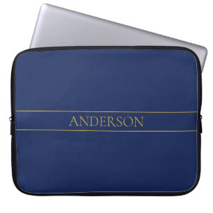 Navy Blue & Gold Name Surname or Business  Laptop Sleeve