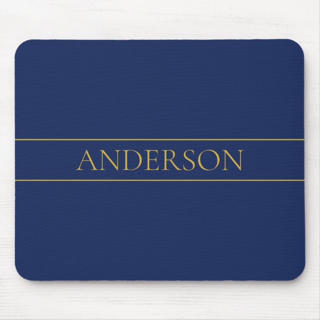 Navy Blue & Gold Name Surname or Business  Mouse Pad (Front)