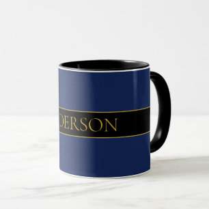 Navy Blue & Gold Name Surname or Business Mug