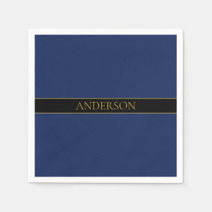 Navy Blue & Gold Name Surname or Business Napkins