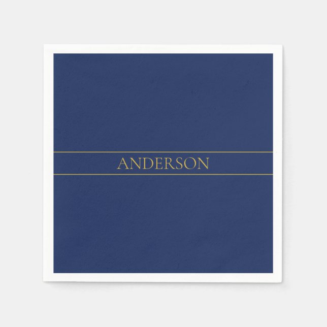 Navy Blue & Gold Name Surname or Business  Napkins (Front)