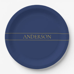 Navy Blue & Gold Name Surname or Business Paper Plates