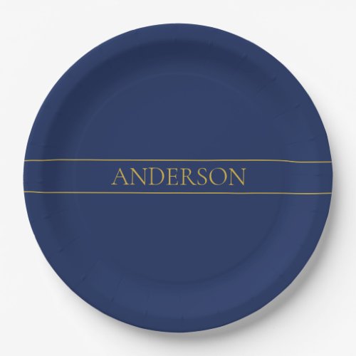 Navy Blue  Gold Name Surname or Business  Paper Plates