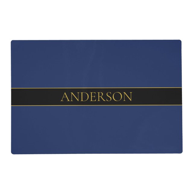 Navy Blue & Gold Name Surname or Business  Placemat (Front)