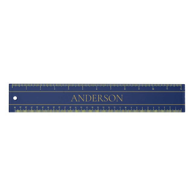 Navy Blue & Gold Name Surname or Business  Ruler (Front)