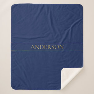 Navy Blue & Gold Name Surname or Business Sherpa Blanket