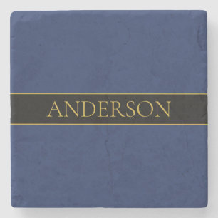 Navy Blue & Gold Name Surname or Business Stone Coaster