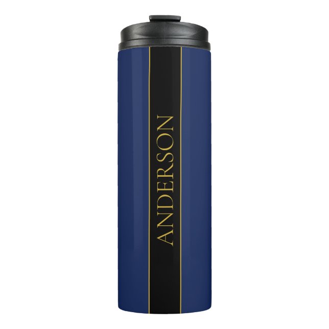 Navy Blue & Gold Name Surname or Business  Thermal Tumbler (Front)