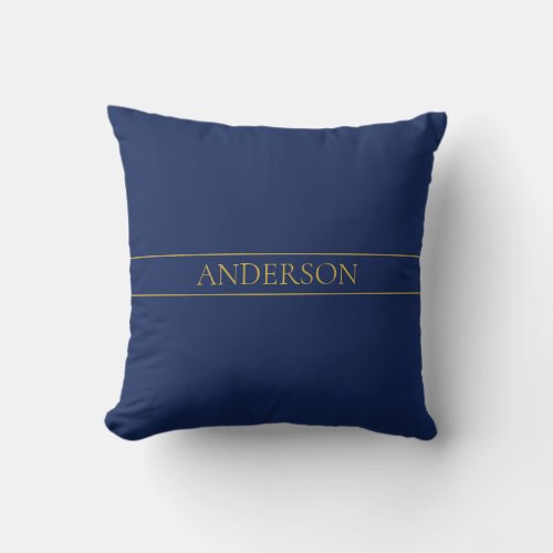 Navy Blue  Gold Name Surname or Business  Throw Pillow