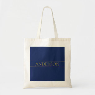 Navy Blue & Gold Name Surname or Business Tote Bag