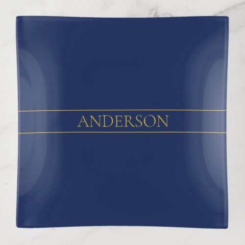 Navy Blue  Gold Name Surname or Business  Trinket Tray