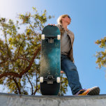 Navy Blue Gold Nebula Monogram Skateboard<br><div class="desc">Navy blue and gold faux foil sprinkles creating a nebula with an elegant vertical monogram on the bottom of the skateboard.</div>