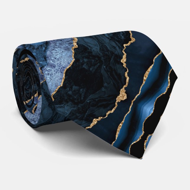 Navy Blue Gold Neck Tie (Rolled)