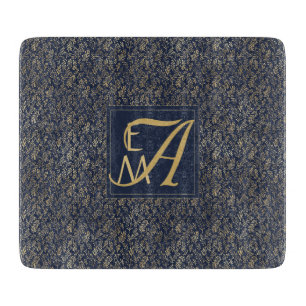 Navy Blue Gold Newly Weds Wedding Monogram Decor Cutting Board
