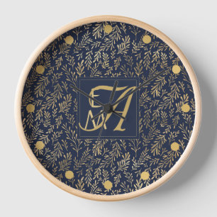Navy Blue Gold Newly Weds Wedding Monogram Decor S Clock