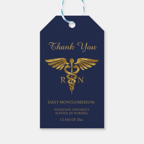 Navy Blue Gold Nursing School RN Graduation  Gift Tags