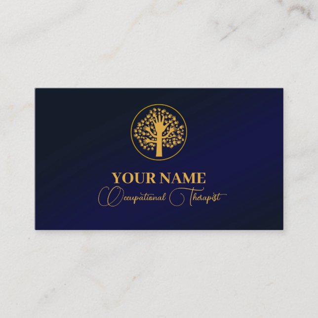 Navy Blue Gold Occupational Therapist Business Car Card (Front)