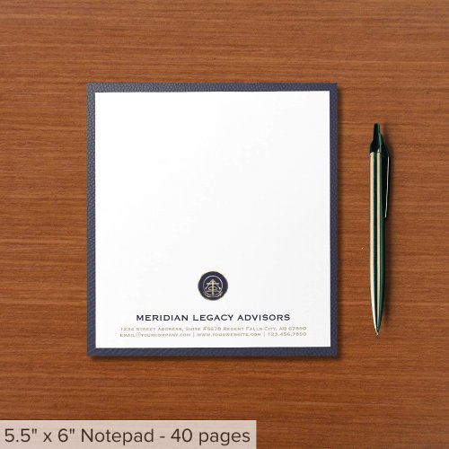 Navy Blue Gold Office Notepad with Custom Logo