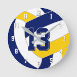 navy blue gold or ANY team colors volleyball Round Clock