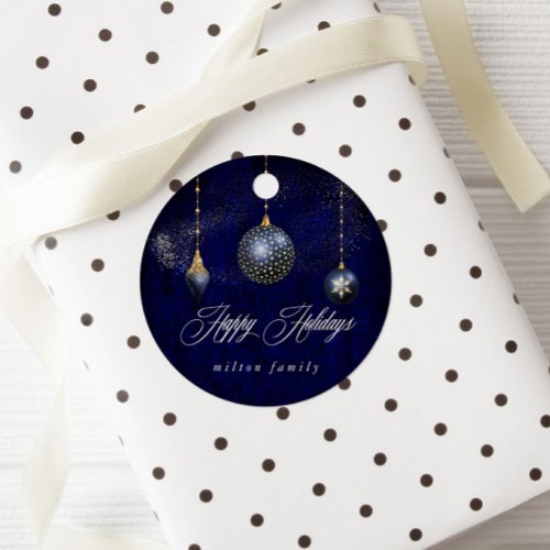 Navy Blue Gold Ornament Holiday Favor Tags