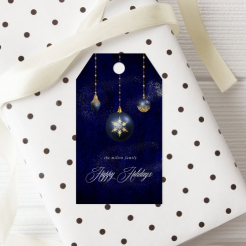 Navy Blue Gold Ornament Holiday Gift Tags