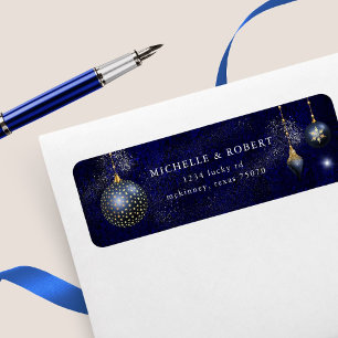 Navy Blue Gold Ornament Holiday Return Address Label