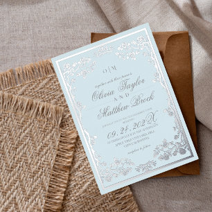 Navy Blue Gold Ornate Botanical The Wedding of Foil Invitation