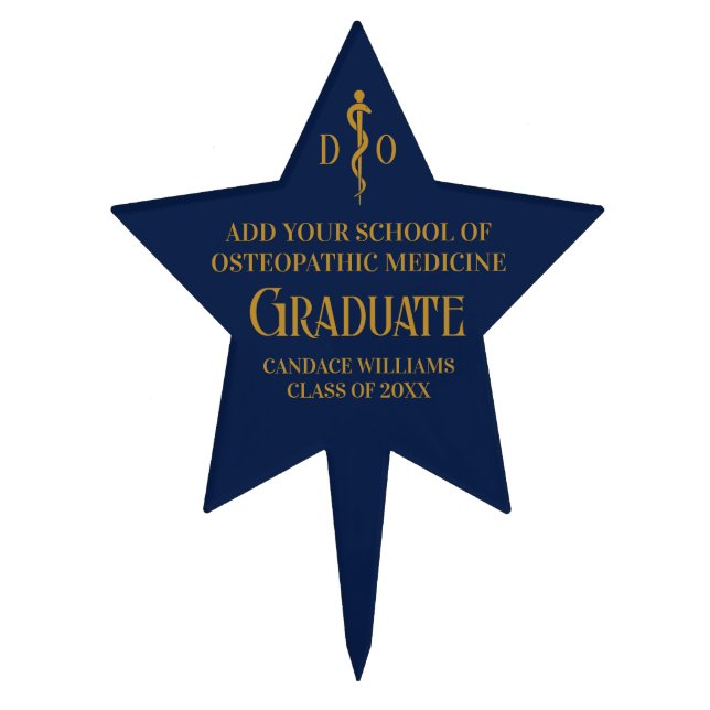 Navy Blue Gold Osteopathic Medical Graduation Cake Topper (Front)