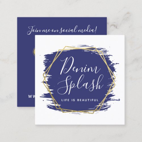 Navy Blue  Gold Paint Stroke Social Networking Square Business Card