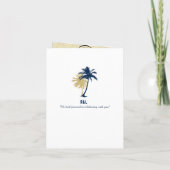Navy Blue Gold Palm Tree Bahamas Wedding Passport Invitation (Back)