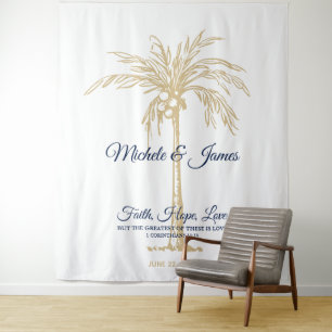 Navy Blue Gold Palm Tree Tropical Wedding Backdrop
