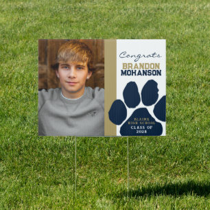 Navy Blue & Gold Paw Graduation Photo Senior Yard Sign