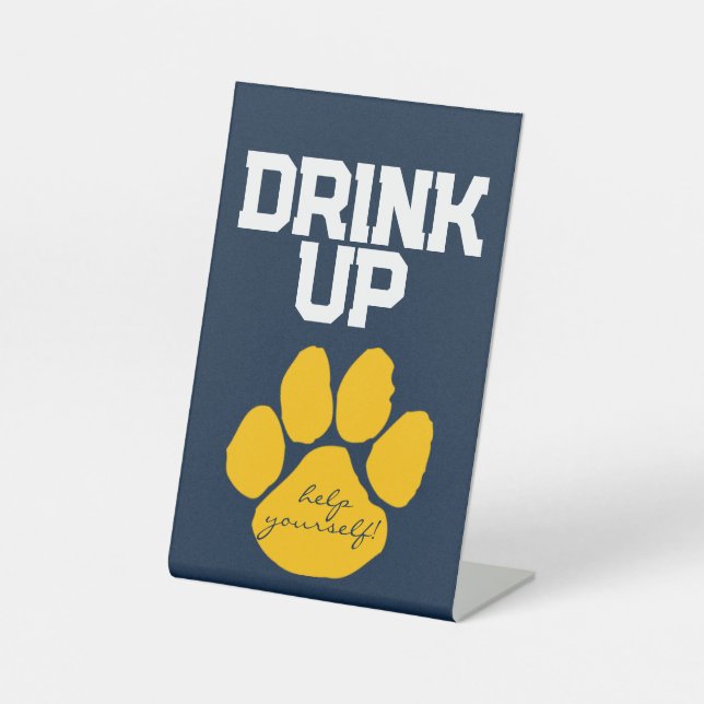 Navy Blue & Gold Pawprint Drink Table Graduation Pedestal Sign (Front)