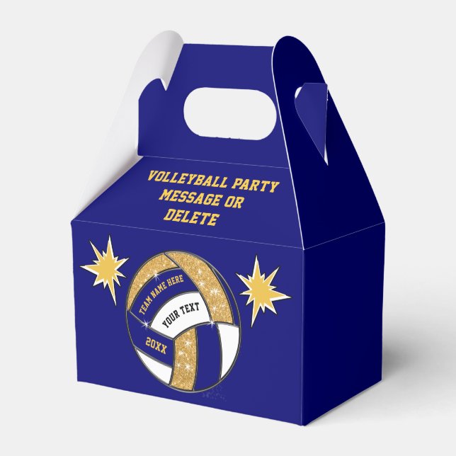 Navy Blue, Gold Personalize Volleyball Goodie Bags Favor Boxes (Front Side)