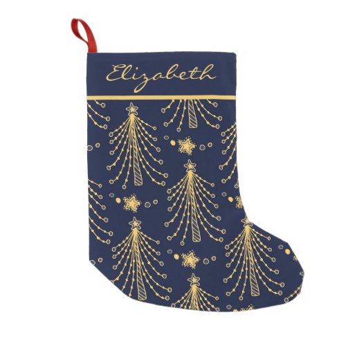 Navy Blue Gold Personalized Christmas Tree Stars S Small Christmas Stocking