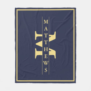 Navy Blue gold Personalized family name Fleece Blanket