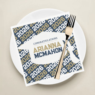 Navy Blue & Gold Personalized Graduation Cap Paper Napkins