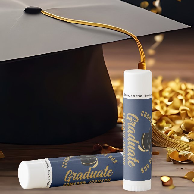 Navy Blue Gold Personalized Graduation Party Lip Balm (Creator Uploaded)