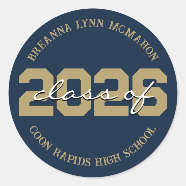 Navy Blue & Gold Personalized Graduation Stickers (Front)