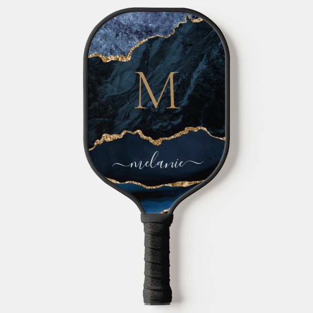 Navy Blue Gold Personalized Pickleball Paddle Gift (Front)