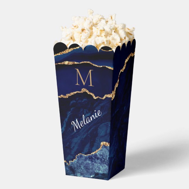 Navy Blue Gold Personalized Popcorn Box (Popped)