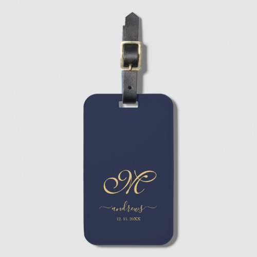 Navy Blue Gold Personalized Signature Luggage Tag