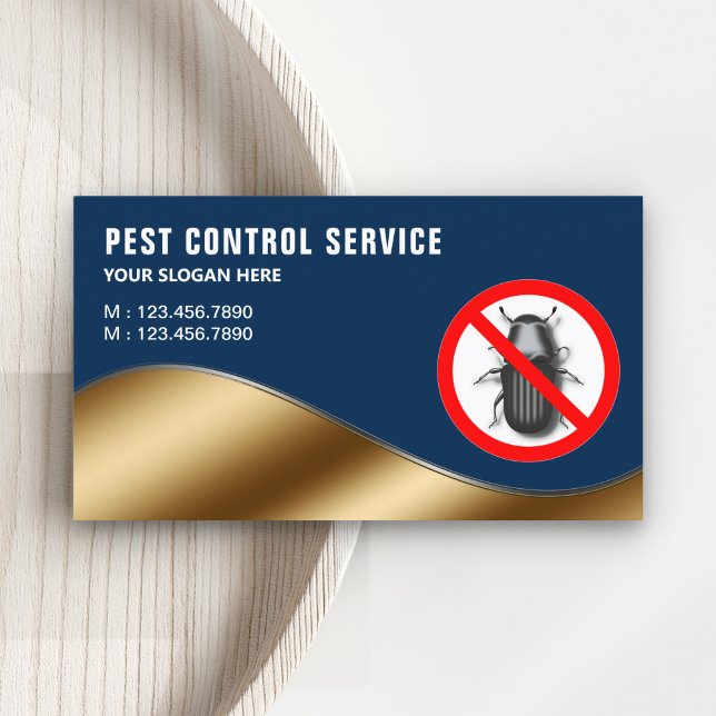 Navy Blue Gold Pest Control Service Business Card (Creator Uploaded)
