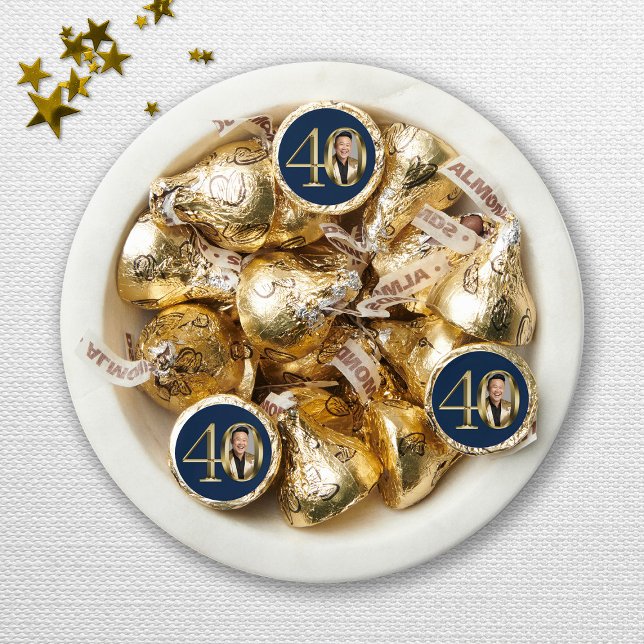 Navy Blue Gold Photo 40th Birthday Party Favors (Navy Blue Gold Photo 40th Birthday Party Favors)
