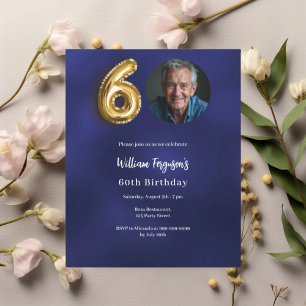 Navy blue gold photo 60th birthday invitation